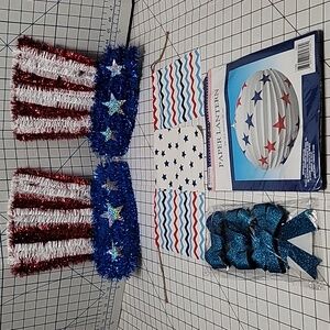 Patriotic Bundle, Paper Lantern 10", 3 Blue Bows, 2‎ Red/White/Blue Hats, Flags